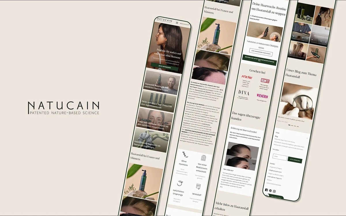 Mobile mockups of the new Natucain homepage design